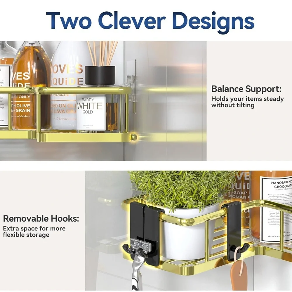 Rustproof Bathroom Corner Shower Caddy Organizer, 3 Pack Self-Adhesive Shelves